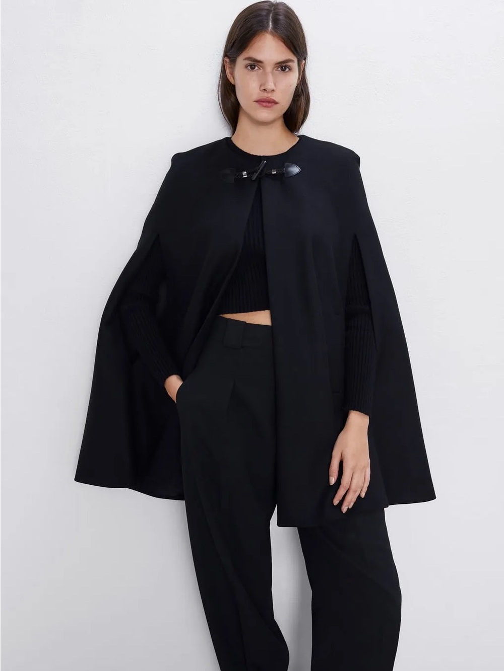 Zara Cape XS Premium Manteco Wool Blend With Pockets Blogger favourite Black